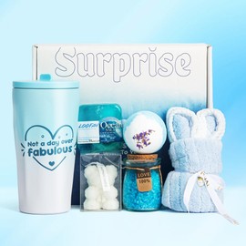 Ladies Birthday,Christmas,Self Care Gifts,Unique Birthday Mother's Day Thank You Gift,Relaxing Spa Blue Gift Basket Friendship Gift Ideas,Best Friends Sisters Girlfriends Gifts 6 Piece Set