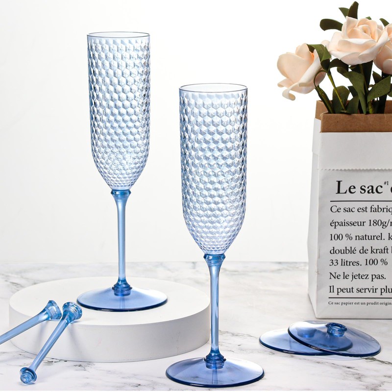 XUWAIDSGN 24 Pack Blue Detachable 2 piece Champagne Flutes 5.5