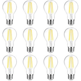 Ascher 60 Watt Equivalent, E26 LED Filament Light Bulbs, Daylight White 4000K, Non-Dimmable, Classic Clear Glass, A19 LED Light Bulb with 80 CRI, Pack of 12
