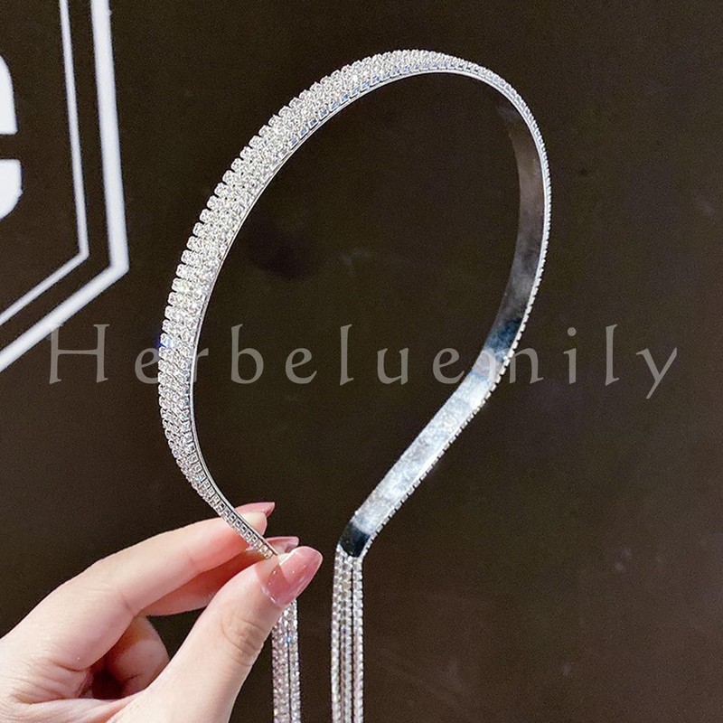 Herbeluemily HM-0047-R05-4L Rhinestone Headband, Pierced Tassel, Gorgeous Bijou, 4 Rows