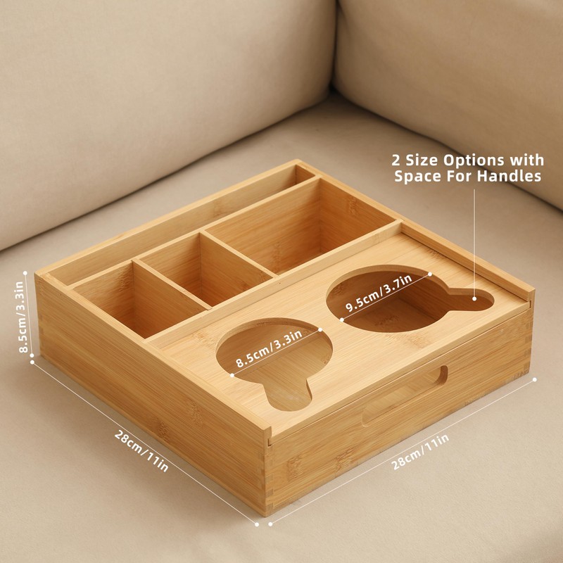 ROCDEER Couch Caddy,Bamboo Couch Cup Holder Tray with 6 Compartments,