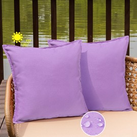 WOKANI Outdoor Waterproof Pillow Covers 18x18 Set of 2 Sunbrella Decorative Square Solid Couch Pillow Covers with Wide Edge for Patio Tent Sofa Bed Living Room, Purple