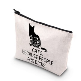 TSOTMO Cat Spirit Animal Gift Cats Because People Are Dicks Animal Lover Zipper Pouch Makeup Bag Animal Lover Gift, Beige, Dicks Cats