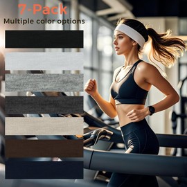 7PCS Headbands for Women Non Slip - Fashion Elastic Sports Hair Bands for Women's Hair, Soft Cotton Cloth Stretchy Headbands, Sweat Absorption Hairbands for Yoga Workout Exercise (7 Colors)