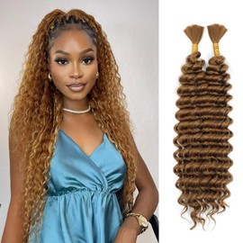 Human Braiding Hair Mix Synthetic Boho Hair for Braiding, 16 Inch Deep Wave Bulk for Boho Braids 2 Pcs Curly Bohemian Wet and Wavy Braiding Hair (27#, 16 Inch)