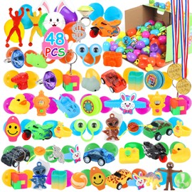 48 Pack Easter Eggs, Colorful Plastic Easter Eggs with Different Kinds of Little Toys for Easter Hunt, Basket Stuffers Fillers, Theme Party Favor for Kids