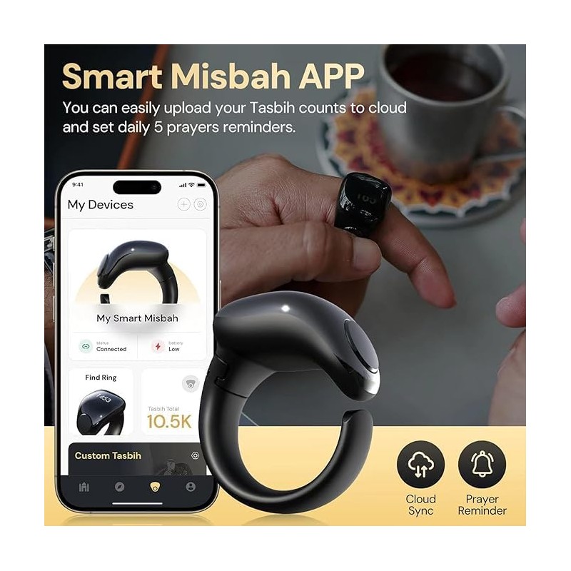 Tasbih Zikr Smart Ring, Adjustable Counter, 2 Sizes (18 and