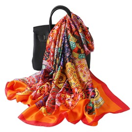 LumiSyne Silk Scarf Women's Warm Soft Silk Scarf Autumn Winter Retro Printed Scarf Coloured Stripes Floral Pattern Long Neckerchiefs Sun Protection Stole All Year Round, Circles/coloured