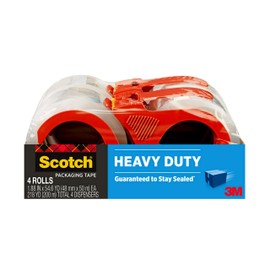 Scotch Heavy Duty Packaging Tape, 1.88" x 54.6 yd, Designed for Packing, Shipping and Mailing, Strong Seal on All Box Types, 3" Core, Clear, 4 Rolls (3850-4RD)