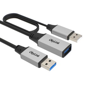 OkyLink Active USB 3 Extension Cable USB A Male to Female with Signal Amplifier, Power Enhanced, Plug and Play, Suitable for Printers, Scanners, Cameras (5 Gbps, Gray, 32ft (10M))