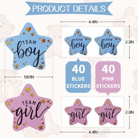 Forbidden Road 80PCS Gender Reveal Stickers Team Boy and Team Girl Labels for Gender Reveal Parties and Party Decorations (Star)