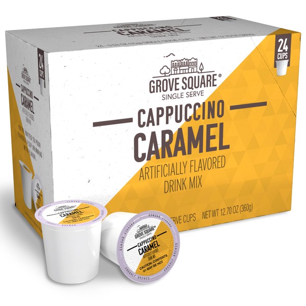Grove Square Cappuccino Pods, Caramel, Single Serve (Pack of 24) (Packaging May Vary)