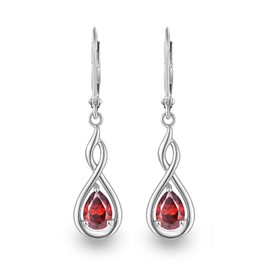 WASEE January Birthstone Earrings 925 Sterling Silver Created Garnet Dangle Drop Leverback Earrings for Women Birthday Anniversary Christmas Earrings Jewelry for Women