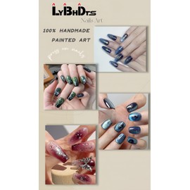 Nails Handmade Press on Nails,Hand-Painted Nails Design by Salon Nail Artist,Reusable Fake Nails with Design DIY Flower Long Stiletto,Artificial Crystal with Box 10 Pcs False Nails (D11C, M)