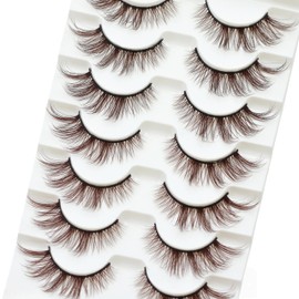 Vivis Brown False Eyelashes Cat Eye 3D Mink, 7 Pairs, Fluffy Wispy Style Fake Lashes, 1.5cm