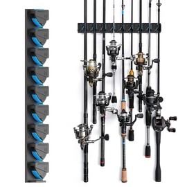 RESTCLOUD Wall Mounted Fishing Rod Holder, Vertical Rack for Garage Storage, Fits 3-19mm Rod Diameter (9 Slots)