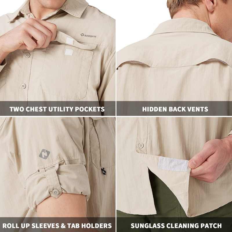 NAVISKIN Men's Sun Protection Fishing Shirts UPF 50+ Long Sleeve
