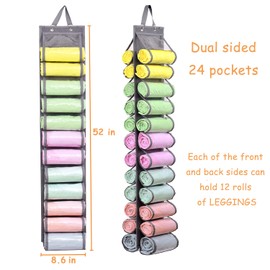 Legging Storage Bag Storage Hanger Can Holds 24 Leggings or Shirts Jeans Compartment Storage Hanger, Foldable Leggings Organizer Clothes, Portable Clothes Wardrobe for Rolls Clothes (Grey-L)
