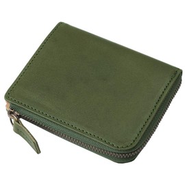 Feee FE-3021 Men's Women's Genuine Tochigi Leather Thin Gusset L-Shaped Zipper Compact Wallet, Made in Japan, green