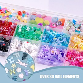Umillars 3D Mix Assorted Resin Nail Charms with Nail Rhinestones Pearls Nail Art Charms Gems Gummy Heart Lollipop Candy Acrylic Beads with Nail Charm Glue and Pickup Tools(11-G)