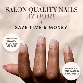 Glamnetic x GLAMZILLA Press On Nails - ALWAYS & FOREVER | Short Almond French Tip Fake Nails with 3D Pearls, Salon Quality Wedding Nails | 15 Sizes - 30 Nail Kit with Glue