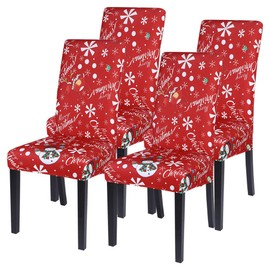 papasgix Xmas Christmas Chair Covers Set of 4, Xmas Strech Chair Slipcovers Washable Cover Decoration Dining Room Chair Protector Home Decor Universal Fit for Wedding Party Banquet