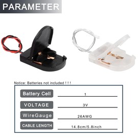 MKBKLLJY 12 Pcs Button Battery Holder CR2032 1 X 3V Coin Cell Holder Black/Transparent Battery Storage Boxes Cover with Wires 14.8cm/5.8inch On Off Switch Socket Container with Alligator Clip