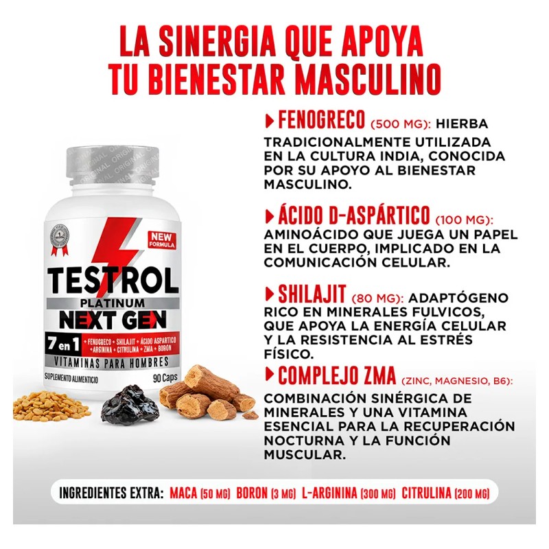 Testrol Platinum Next Gen Precusor De No2 90 Cpsulas Sin
