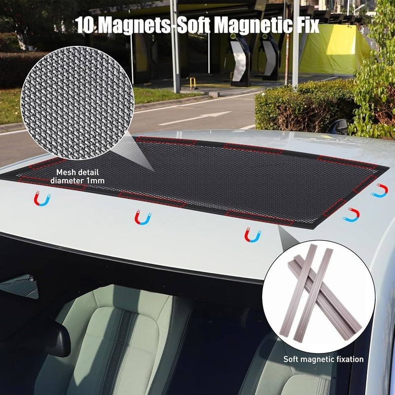Magnetic sunroof sunshade mesh screen moonroof and side windows for