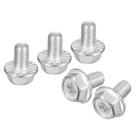 sourcing map Pack of 10 Phillips Hex Flange Bolts M6 x 10 mm 304 Stainless Steel Hexagonal Head Machines Bolts