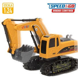 ColorBaby Speed & Go Remote Controlled Excavator 1:24, RC, Light, 360° Rotation, Charger Included, Remote Control 5 Functions, Construction Vehicle, Remote Controlled Toy, Children's Toy +4 (47528)