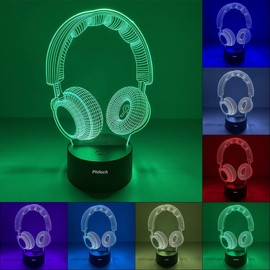 Philoch Headset 3D Night Light, 3D Illusion Lamp LED Table Desk Decor 7 Colors Touch Control USB Powered Party Decoration Lamp for Home Décor Xmas Birthday Gifts