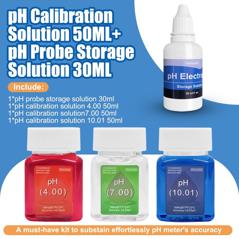 Homcoice pH Calibration Solution Kit (4.00, 7.00 and 10.01), 50ml