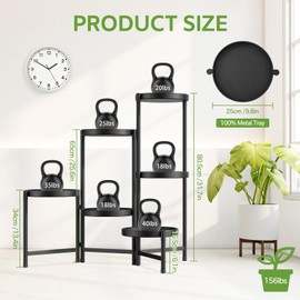 iDavosic.ly 6 Tier Large Plant Stand Indoor, 10 Inch Wide Tall Corner Metal Plant Stands Outdoor for Multiple Plants, Folding Tiered Flower Display Holder Rack Shelf, Black