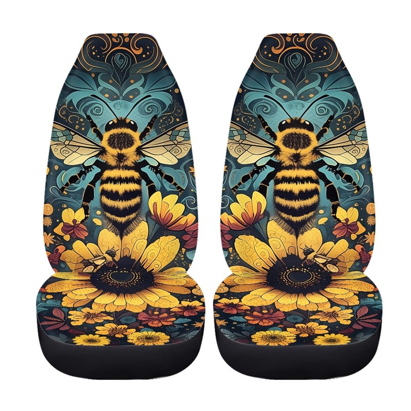 Bee Floral Polyester Front Car Seat Covers, 2 Pack