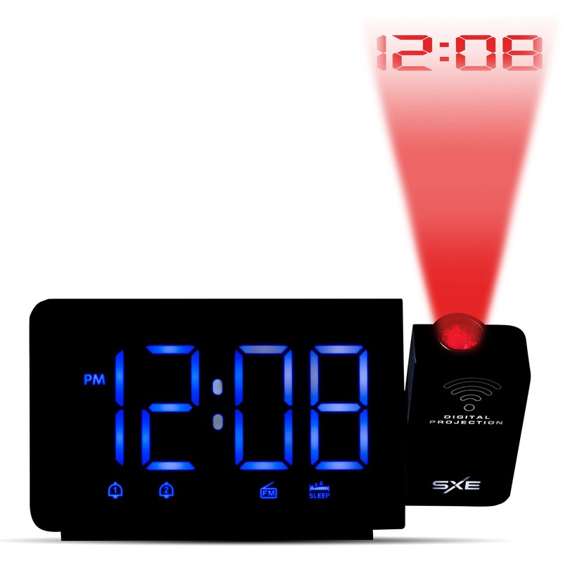Projection Alarm Clock, Digital LED Clock Radio with 360° Projector,