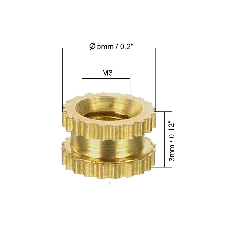 sourcing map Knurled Insert Nuts - 100Pcs M3 x 3mm