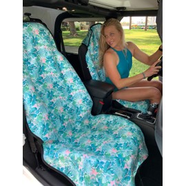 Seat Hoody - 100% Waterproof Sweat Proof Car Truck Seat Cover Protector. Universal Fit, Washable, Grippy Backing, Perfect After Swimming, Surfing, Working Out, The Beach, Dogs - Aquatic Succulents