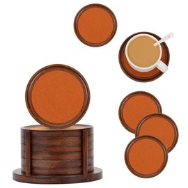 MinBoo Bamboo Coasters for Coffee Table Set of 6 Coasters for Drinks Absorbent with Holder Coffee Table Decor for Tabletop Protection Gifts for House Warming New Home & Wedding Tableware - Color: Dark Brown 6pcs