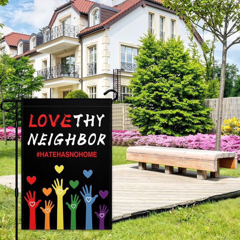 Love Your Neighbor Garden Flags for Outside 12x18 Inch Hate