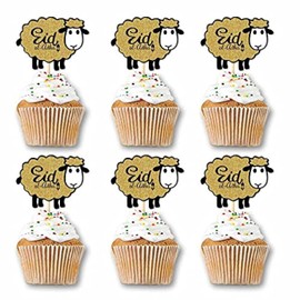 48PCS Glitter Sheep Design Eid Al Adha Cupcake Topper Party Decorations Islamic Muslim Party Supplies