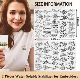 Tekalobr Water Soluble Sewing Stabilizers Embroidery Patterns Stick and Stitch Embroidery Paper Wash Away Stabilizers for Embroidery with Flower for Hand Sewing Lover Beginners