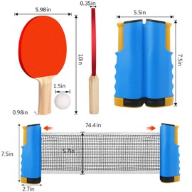 QMCZLA Red de Ping Pong, Raquetas y Pelotas Set, Juego portátil Tennis de Mesa Plegable para Adultos y Niños, con 2 Raquetas, 1 Red Retráctil, 3 Ping Pong y 1 Bolsa de Almacenamiento (Gris Azul)