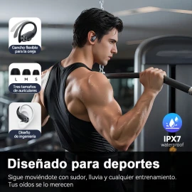 BMANI T60 Audífonos Bluetooth Deportivos, IPX7 Impermeable, Carga Inalámbrica, Pantalla Digital, 80H Autonomía, Cómodo para Oreja Negro