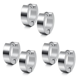 JEYORZY 3 Pairs of Stainless Steel Silver Matt Men's Creole Earrings, Folding Hoop Earrings Silver Matt, Stainless Steel Folding Hoop Earrings Matt, Earring Hinge, Women's Earrings Classic Hoop