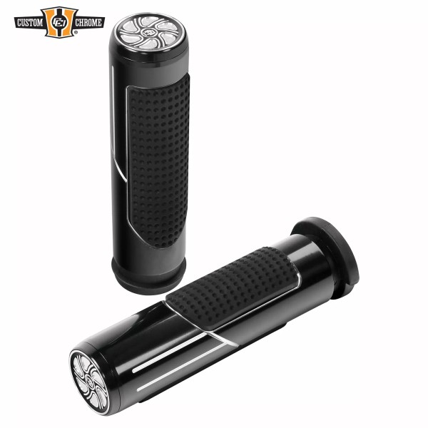 Custom Chrome Gloss Black Rubber Handlebar Grips Fit For Harley