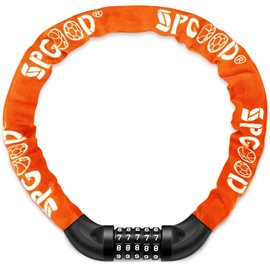 SPGOOD Bicycle Lock (14 Colours) with Numbers and High Security Level, Bicycle Chain Lock, Number Code Combination Lock, Hardened Steel Chain Links, Orange