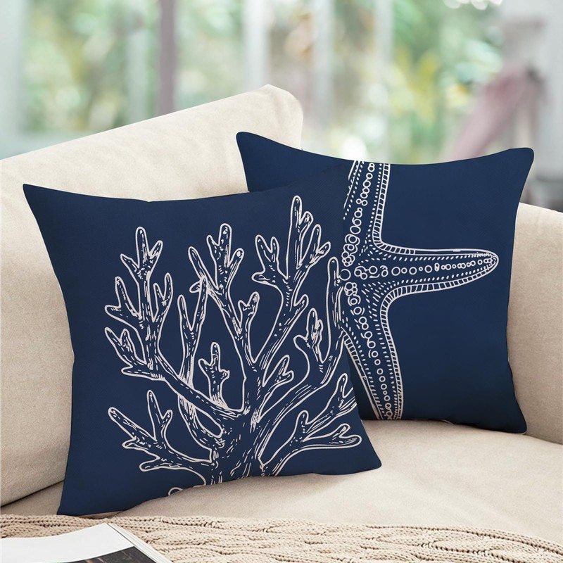 Fjfz Beach Coastal Starfish Coral Decorative Throw Pillow Covers