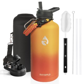 RAYMYLO Insulated Water Bottle 87 oz, Triple Wall Vacuum Stainless Steel (Cold for 48 Hrs), Leak Proof & Non-BPA, Modern Water Flask Jug with Paracord Handle & Straw Spout Lids, Ombre Orange