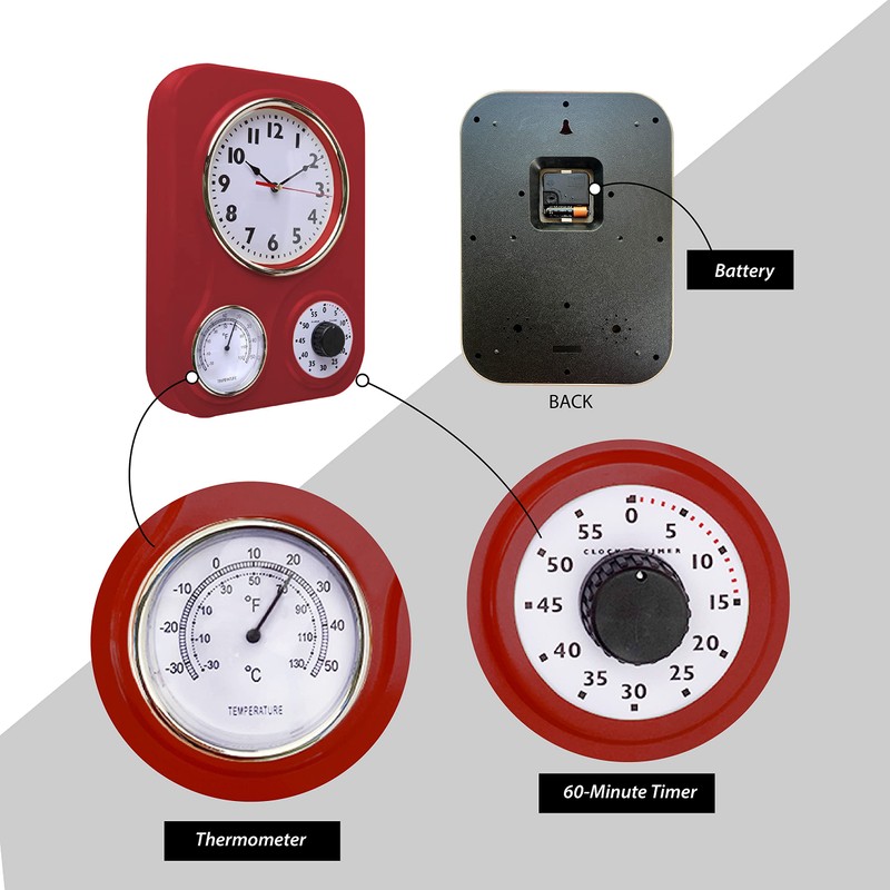 Lily's Home Reloj de cocina retro con temperatura y temporizador